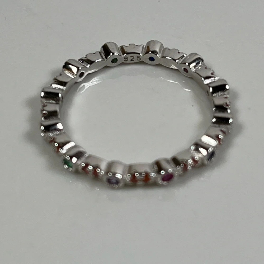 Rhodium Plated Solid Sterling Silver Multicolored CZ Stacking Ring Size 7.75